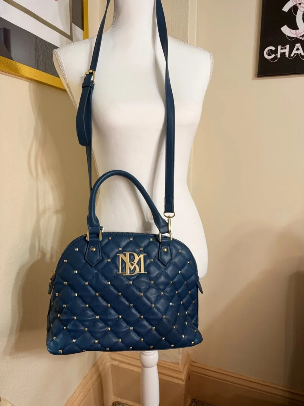 Badgley Mischka‎ Teal Quilted Satchel with Gold Hardware
